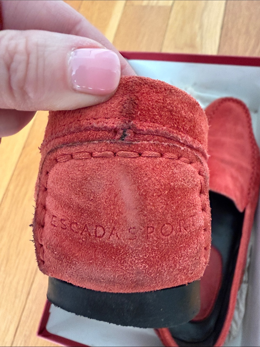 Escada Red Suede Slip-On Loafers Size 38.5 - Picture 7 of 7